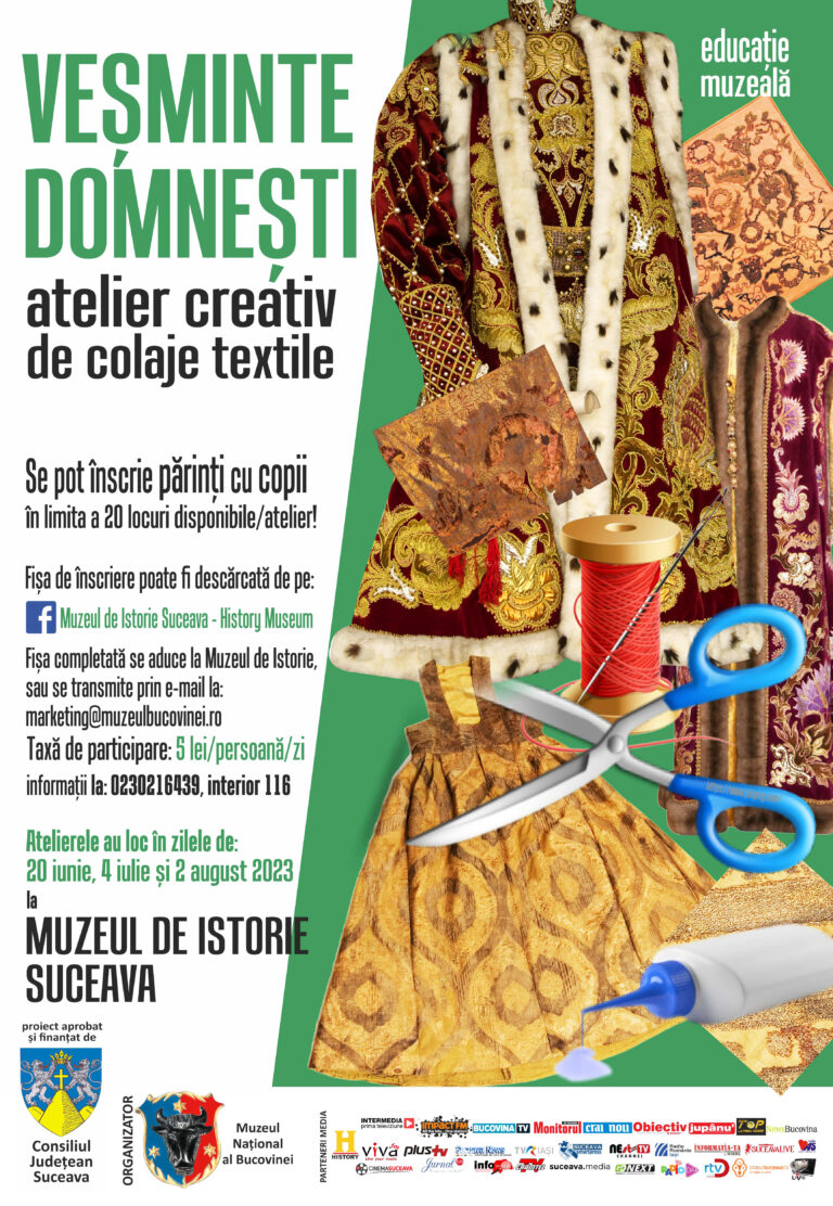 Veșminte domnești – atelier creativ de colaje textile, proiect de educație muzeală pentru familii cu copii, la Muzeul Național al Bucovinei