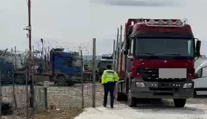 FOTO Un camion de 40.000 de euro a fost confiscat de polițiști în urma unui control făcut la un gater din Pojorâta, unde au fost descoperite nereguli cu duiumul