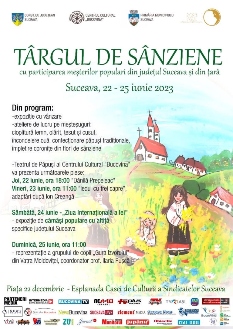 30 de meșteri populari vor fi prezenți la Târgul de Sânziene organizat pe Esplanada Casei de Cultură din Suceava