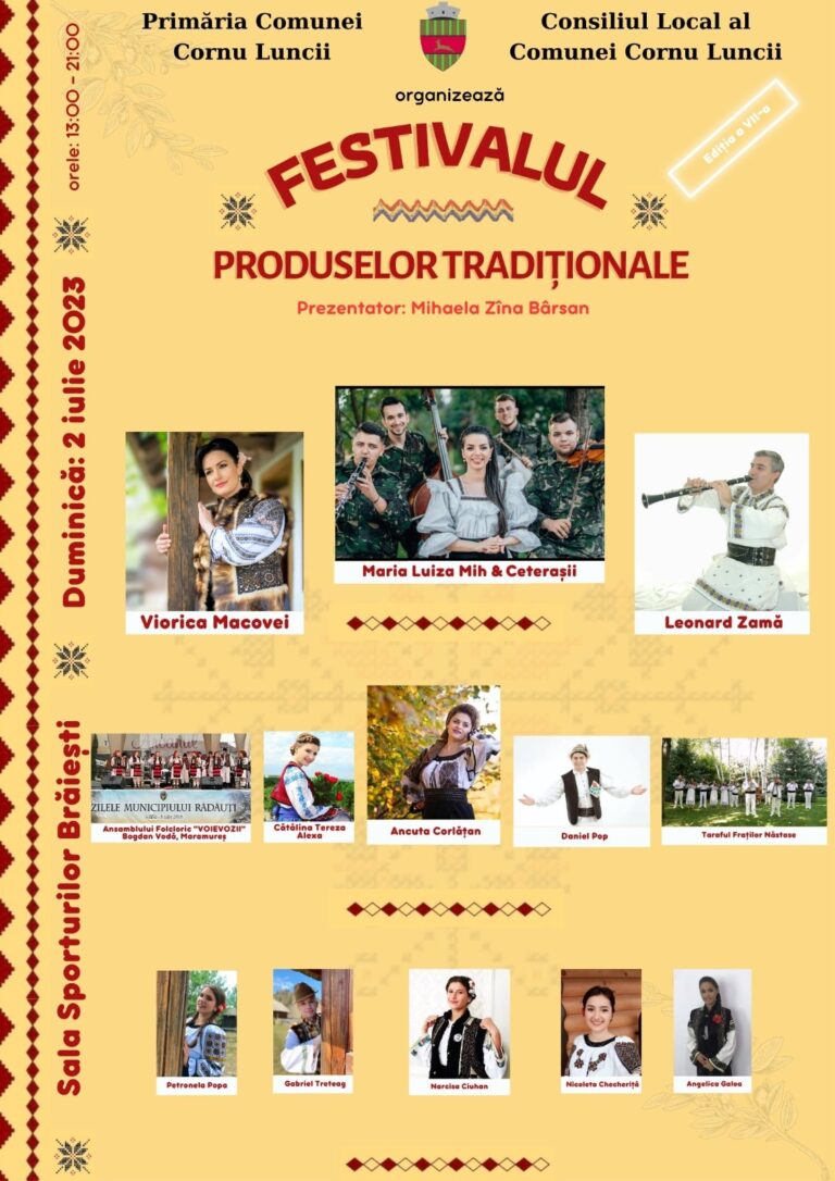 Festivalul produselor tradiționale de la Cornu Luncii ajunge la cea de-a VII-a ediție: „Veți degusta împreună cu noi bunătățile preparate de bacii de la stânele din comuna Cornu Luncii”