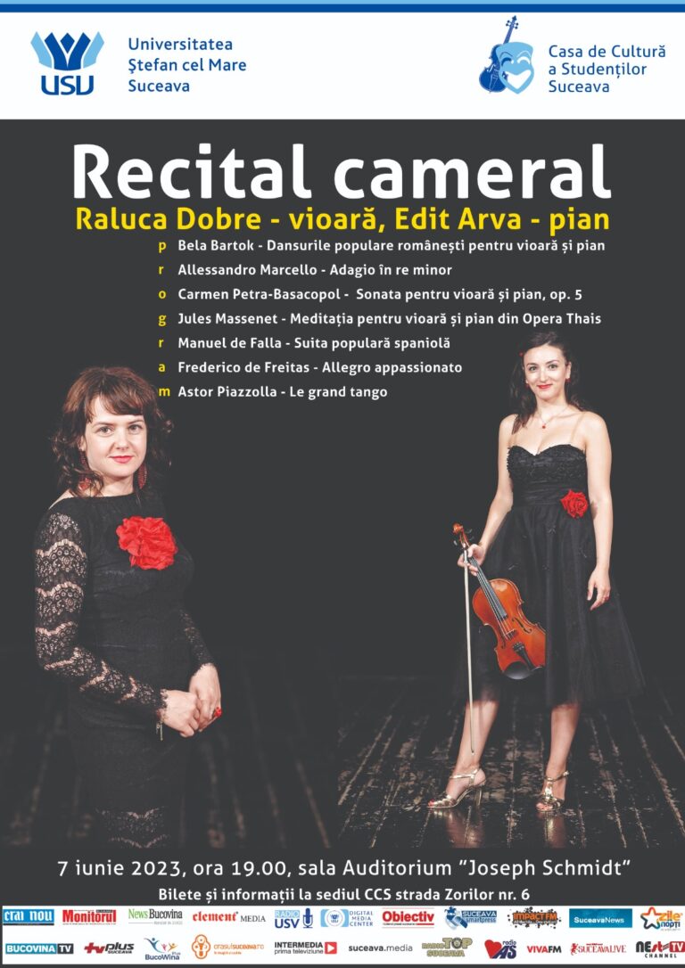 Concert cameral extraordinar cu Raluca Dobre și Edit Arva organizat de Casa de Cultură a Studenților din Suceava