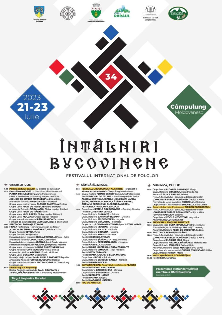 Festivalul Internațional de Folclor „Întâlniri Bucovinene” va aduce trei zile de poveste la Câmpulung Moldovenesc