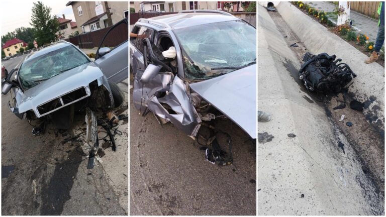 FOTO Un vitezoman s-a proptit cu mașina într-un cap de pod la Arbore, după care s-a făcut nevăzut