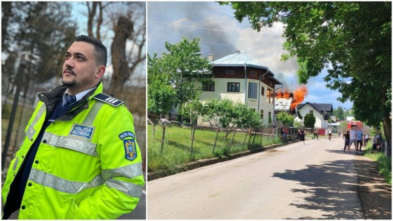 JOS PĂLĂRIA! Un polițist aflat în timpul liber a salvat un adolescent de 15 ani dintr-o casă cuprinsă de flăcări, la Vatra Moldoviței