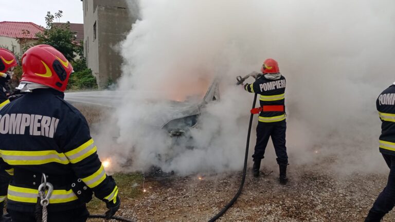 FOTO O autoutilitară a fost făcută scrum de un incendiu, la Sfântu Ilie