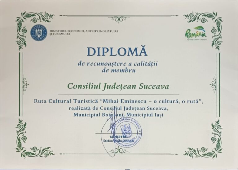 FOTO Consiliul Județean Suceava a fost premiat la Târgul de Turism al României pentru ruta – cultural – artistică Mihai Eminescu