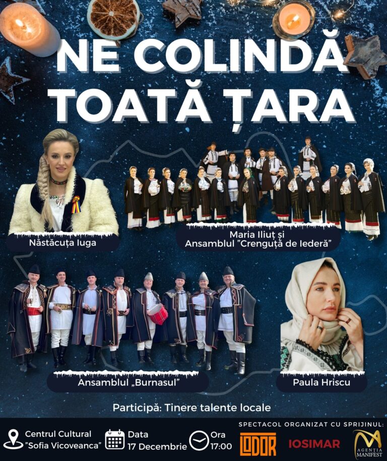 Un concert excepțional de colinde va avea loc la Centrul Cultural „Sofia Vicoveanca” din Vicovu de Jos: „Haideți să ne reunim într-o atmosferă de sărbătoare și să celebrăm împreună Nașterea lui Hristos!”