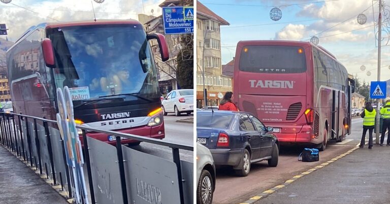 FOTO Un pieton a fost lovit de un autobuz Tarsin în fața Bisericii Catolice din Gura Humorului