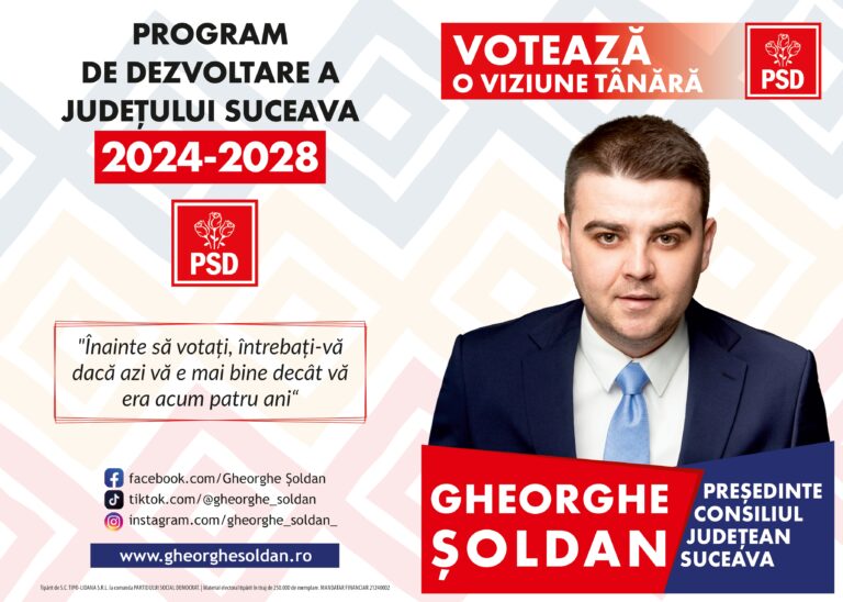 Gheorghe Șoldan și-a prezentat programul de dezvoltare a județului Suceava 2024 – 2028: „Înainte să votați, întrebați-vă dacă azi vă e mai bine decât vă era acum patru ani”