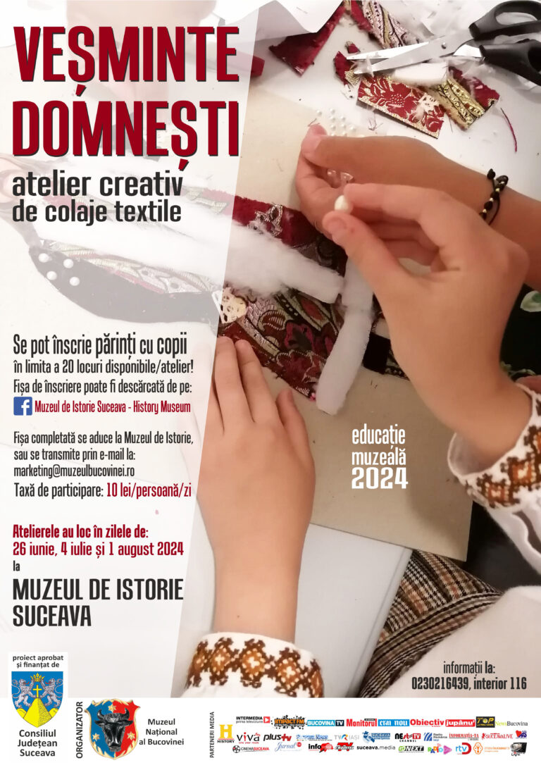 Veșminte domnești – atelier creativ de colaje textile proiect de educație muzeală pentru familii cu copii ediția a II-a, 2024