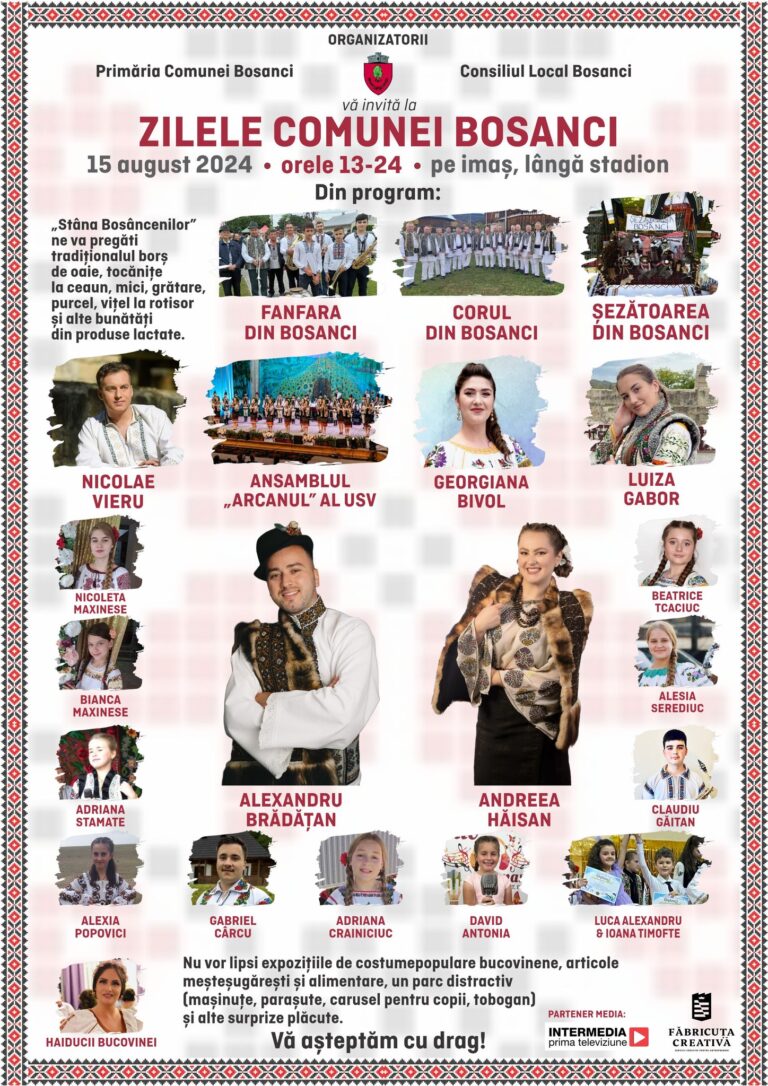 Primăria și Consiliul Local Bosanci pregătesc un eveniment de excepție pe 15 august