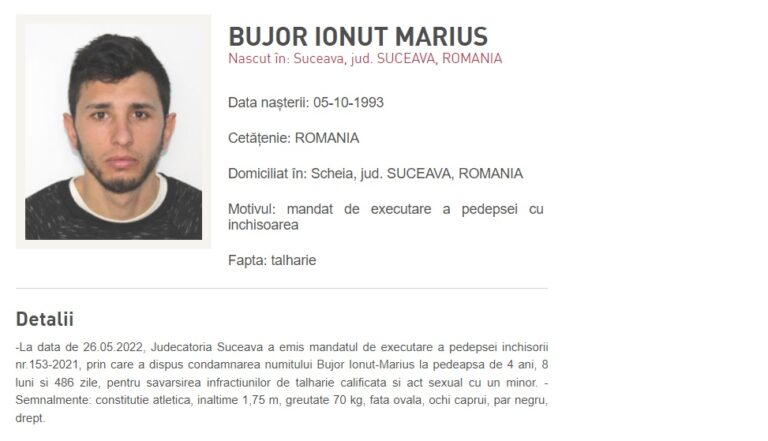 Un șcheian condamnat la 4 ani și 8 luni de închisoare pentru tâlhărie și act sexual cu un minor a fost prins la Pojorâta