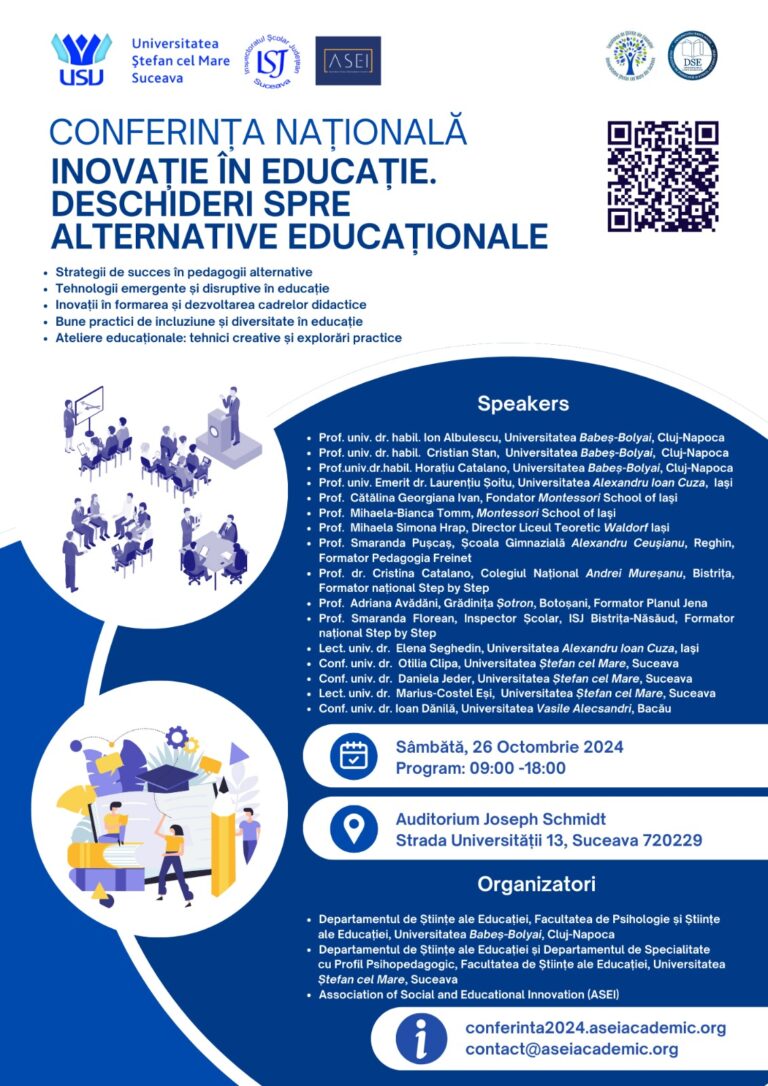 USV găzduiește conferința națională „INOVAȚIE ÎN EDUCAȚIE. DESCHIDERI SPRE ALTERNATIVE EDUCAȚIONALE”