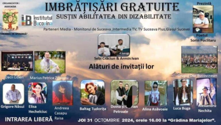 Cea de-a X-a ediție „Îmbrățișări gratuite” promite un spectacol de suflet la Câmpulung Moldovenesc
