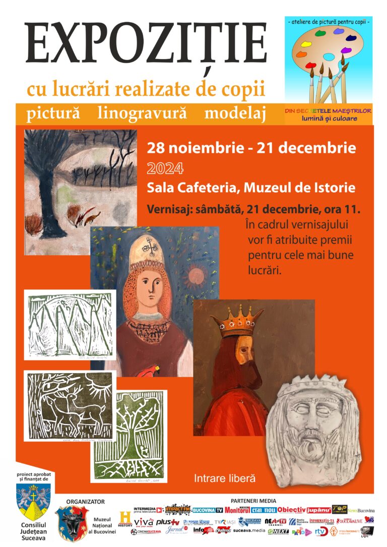 Muzeul Național al Bucovinei anunță deschiderea Expoziției Atelierelor de artă pentru copii Din secretele maeştrilor – lumină şi culoare 2024