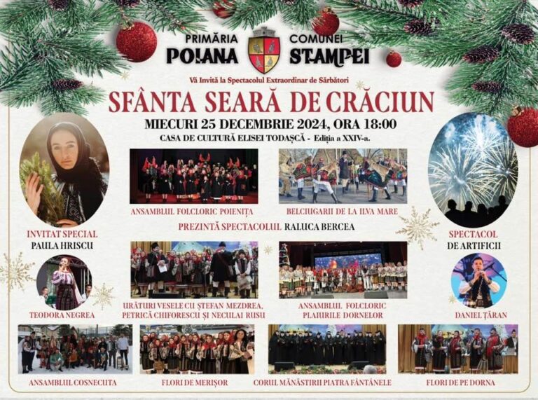 Tradiția și spectacolul vor pune stăpânire pe Poiana Stampei cu ocazia celei de-a XXIV-a ediție a evenimentului „Sfânta Seară de Crăciun”