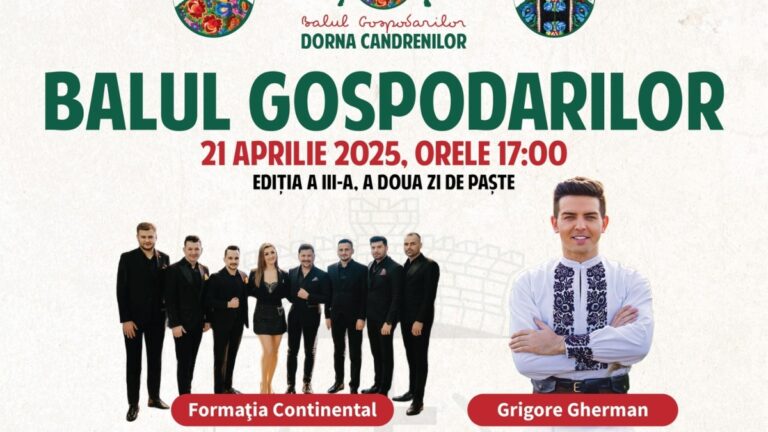 Balul Gospodarilor de la Dorna Candrenilor promite o seară de neuitat în a doua zi de Paște: „Vă așteptăm în straie populare, cu voie bună, dansuri tradiționale, mâncare delicioasă și o atmosferă de sărbătoare”
