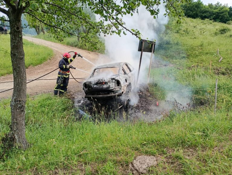 Pompierii au intervenit pentru a stinge un incendiu ce a cuprins o mașină, la Solonețu Nou