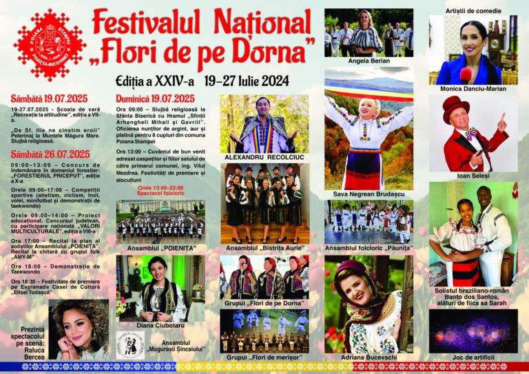 Poiana Stampei – Poarta Bucovinei găzduiește Festivalul Național „Flori de pe Dorna”, ediția a XXIV-a: „Festivalul Național «Flori de pe Dorna» este, pentru noi, o marcă de identitate”