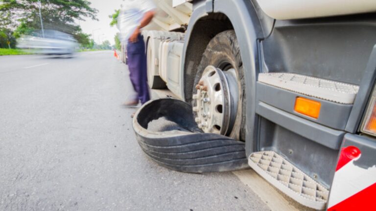 O mașină a fost lovită de un TIR căruia i-a explodat în mers un cauciuc, la Bălcăuți