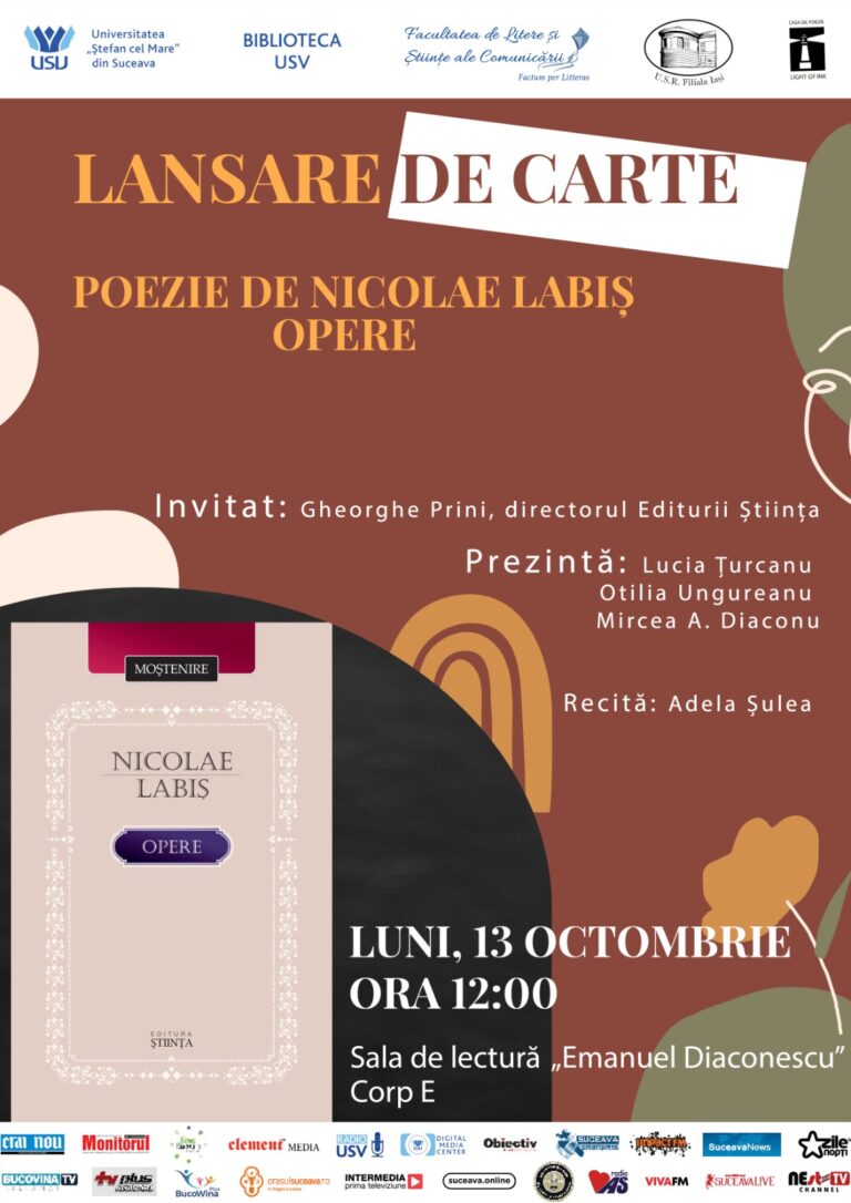 Biblioteca USV găzduiește lansarea volumului „Nicolae Labiș. Opere”