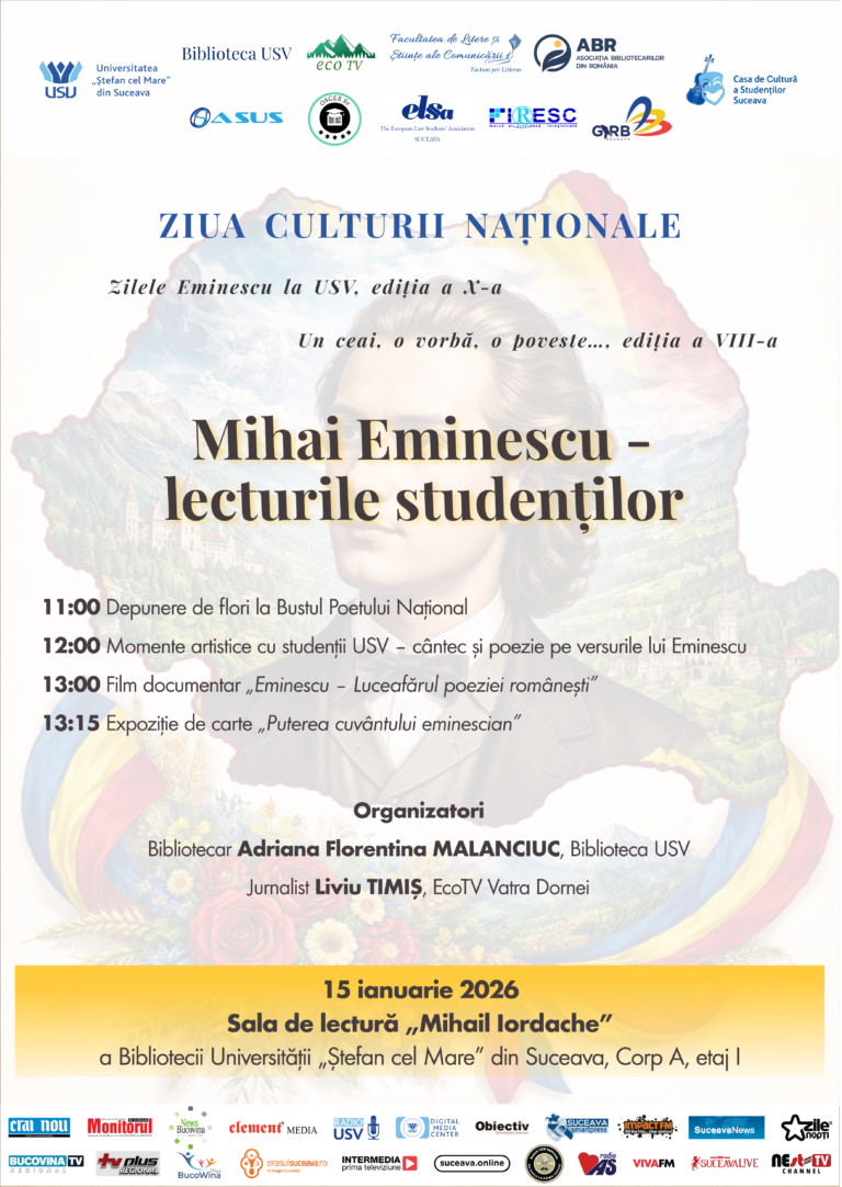 USV organizează evenimentul cultural „Zilele Eminescu la USV”, ediția a X-a
