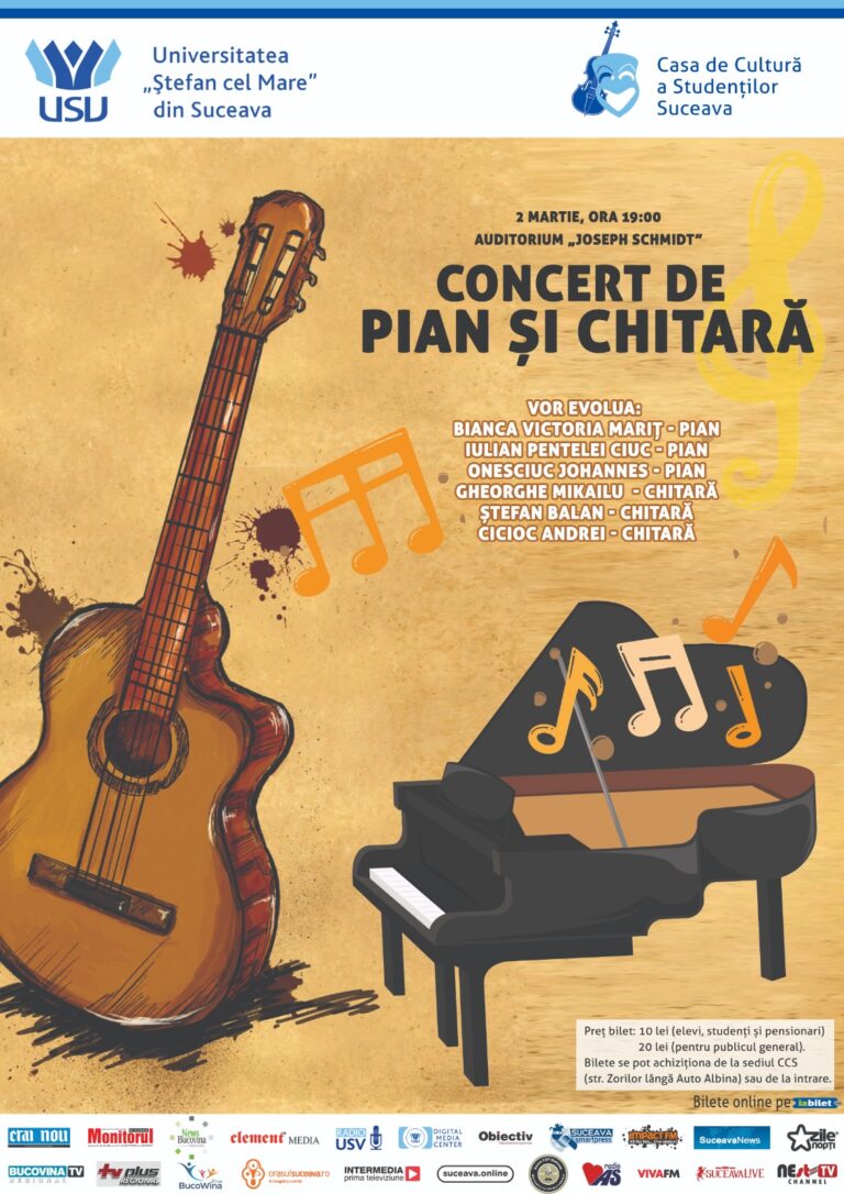 Casa de Cultură a Studenților din Suceava întâmpină sezonul de primăvară cu un concert de pian și chitară