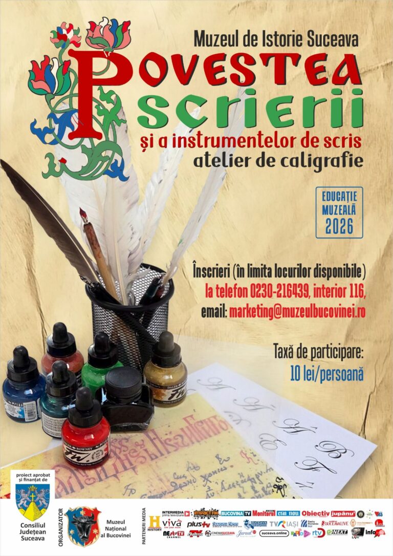 „Povestea scrierii și a instrumentelor de scris” – atelier de caligrafie, ediția 2026, la Muzeul de Istorie Suceava
