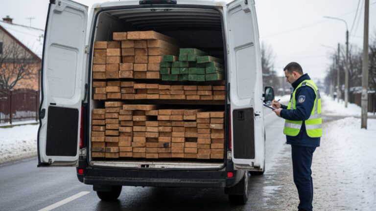 O șoferiță din Mănăstirea Humorului a fost surprinsă în timp ce transporta cherestea fără acte în Suceava