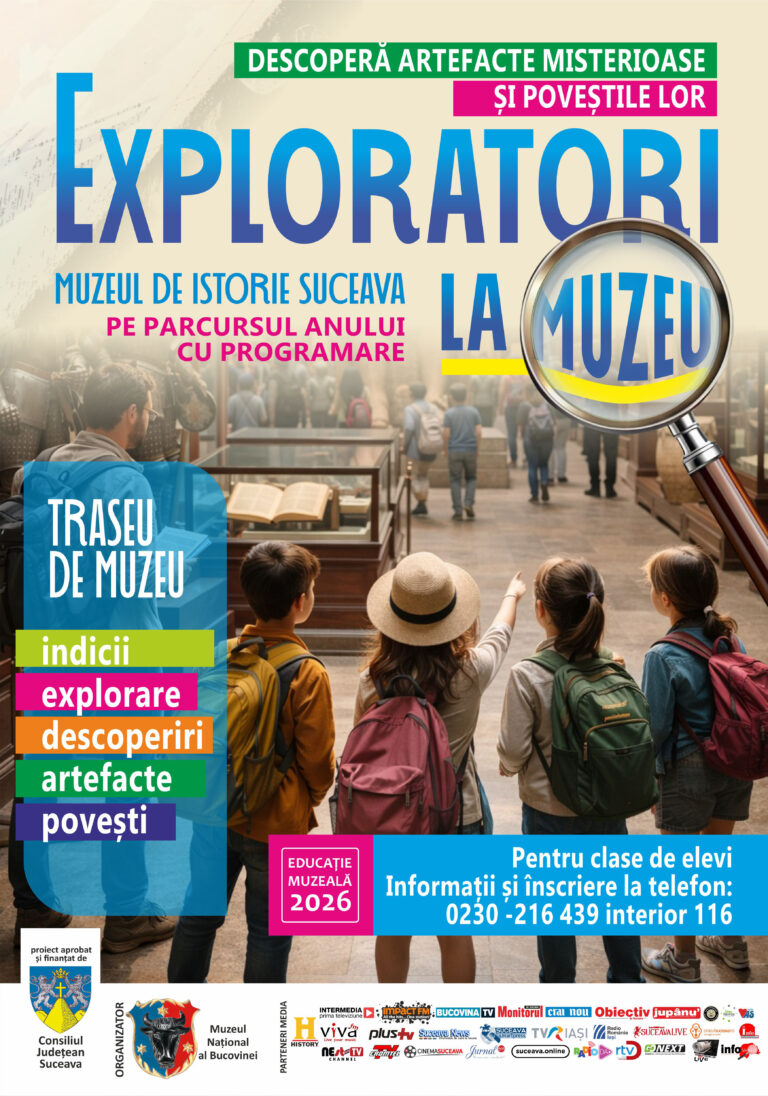 Muzeul Național al Bucovinei invită grupurile de copii să pornească într-o aventură interactivă și captivantă prin expoziția permanentă a Muzeului de Istorie din Suceava, în cadrul programului educațional „Exploratori la muzeu”