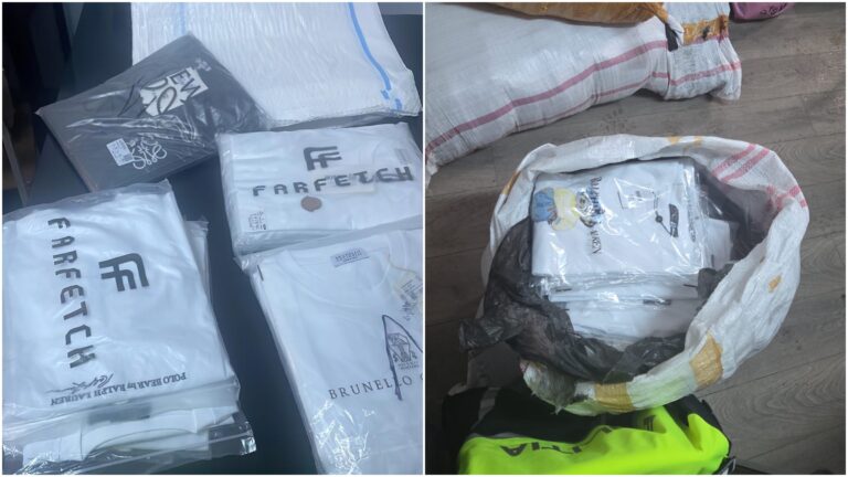 O dubă burdușită cu haine fake a fost depistată de polțiști, la Rădăuți