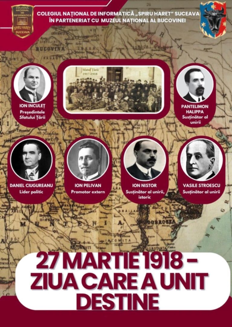 Muzeul Național al Bucovinei organizează o acțiune dedicată comemorării unui moment esențial din istoria României: Unirea Basarabiei cu Patria Mamă