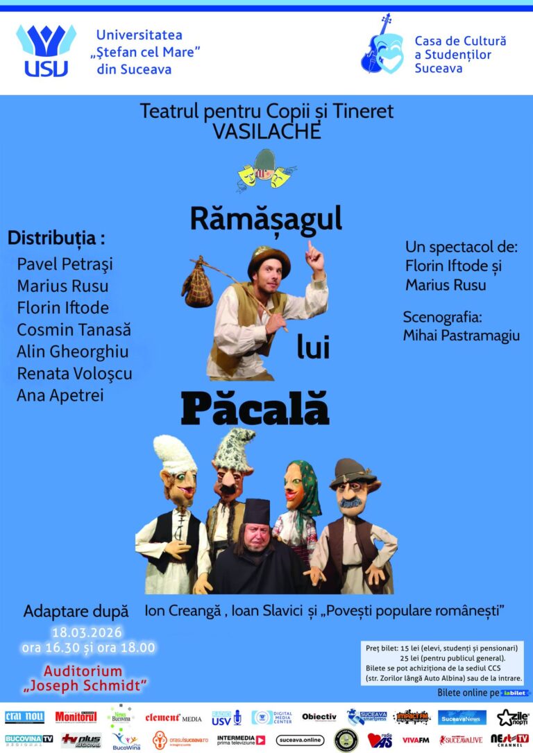 Casa de Cultură a Studenților din Suceava invită publicul la spectacolul „Rămăşagul lui Păcală”