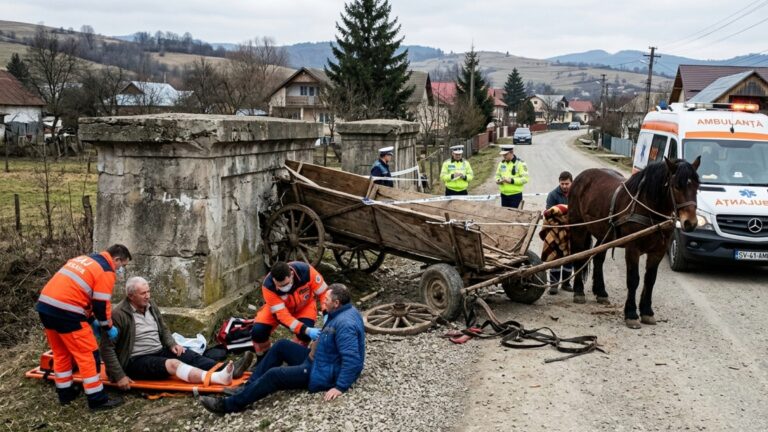 Doi bărbați au ajuns la spital după ce s-au izbit cu căruța într-un cap de pod la Vicovu de Sus
