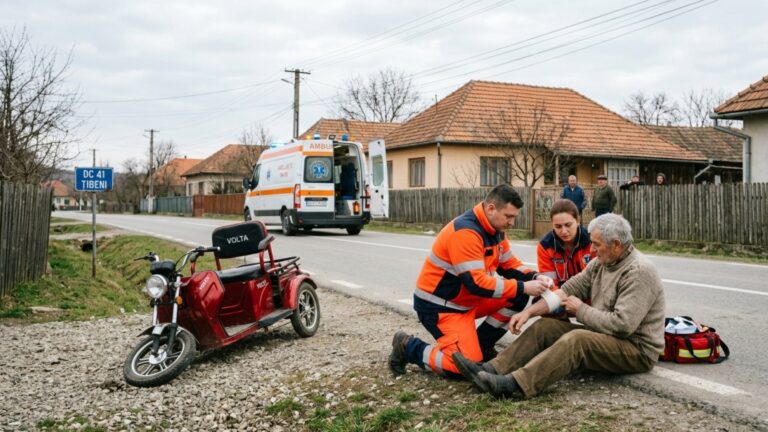 Un bătrân de 82 de ani a ajuns la spital după ce s-a răsturnat cu triciclul electric, la Țibeni