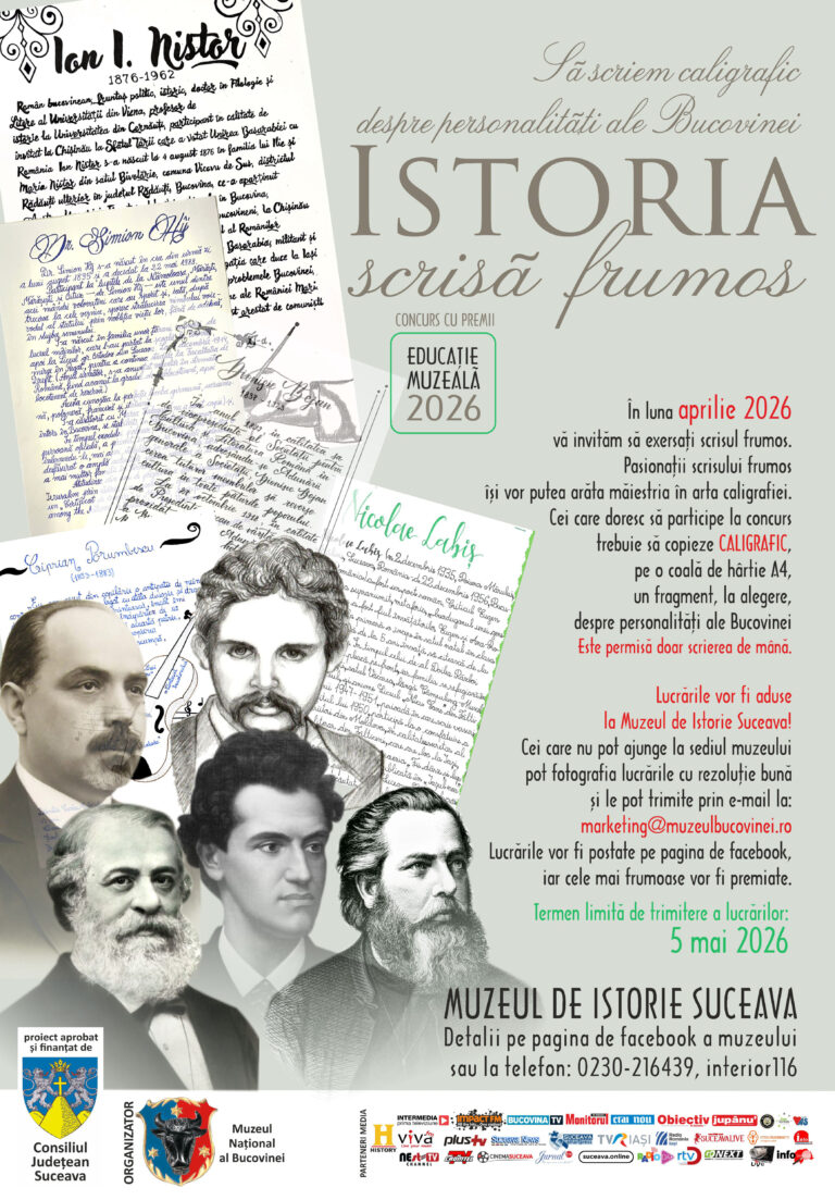 Muzeul Național al Bucovinei organizează cea de-a V-a ediție a proiectului de educație muzeală „Istoria scrisă frumos. Să scriem caligrafic despre personalități ale Bucovinei”