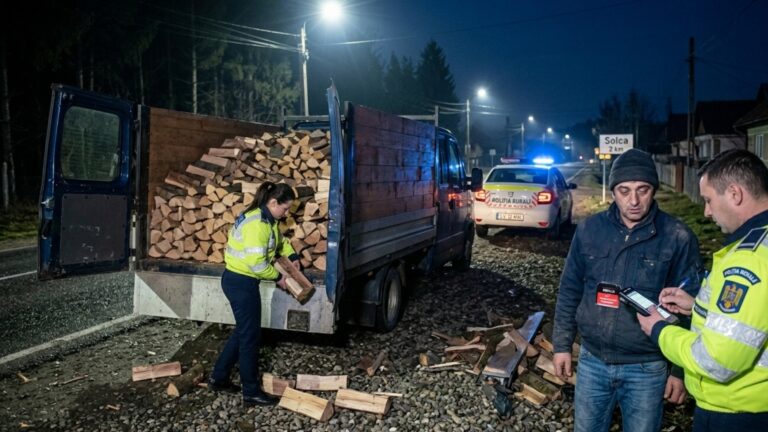 Transport ilegal de lemne depistat de polițiști, la Arbore