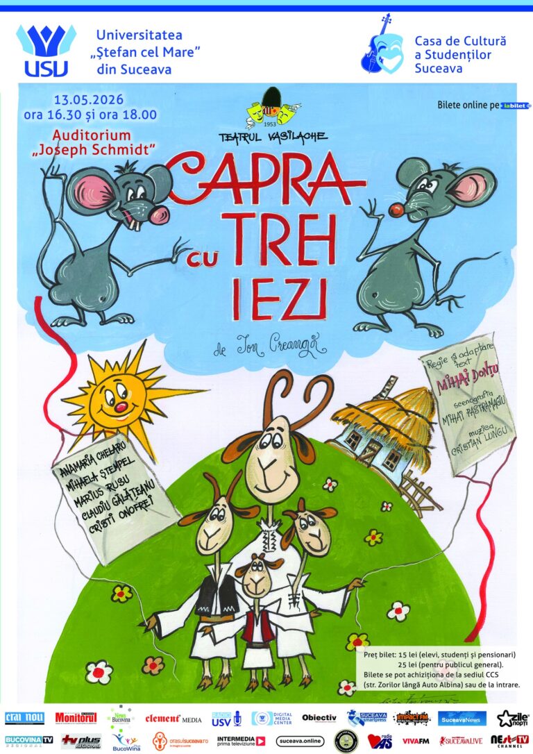 Casa de Cultură a Studenților din cadrul USV invită publicul la spectacolul pentru copii „Capra cu trei iezi”