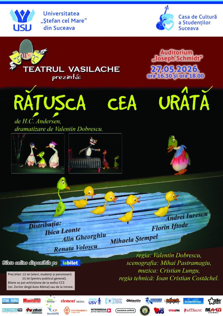 Casa de Cultură a Studenților din cadrul vă invită la spectacolul pentru copii „Rățușca cea urâtă”