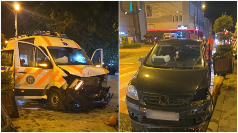 Accident de ambulanță în Câmpulung Moldovenesc. Un tânăr de 23 de ani a izbit o autospecială aflată în misiune, după ce a intrat în intersecție fără să îi acorde prioritate