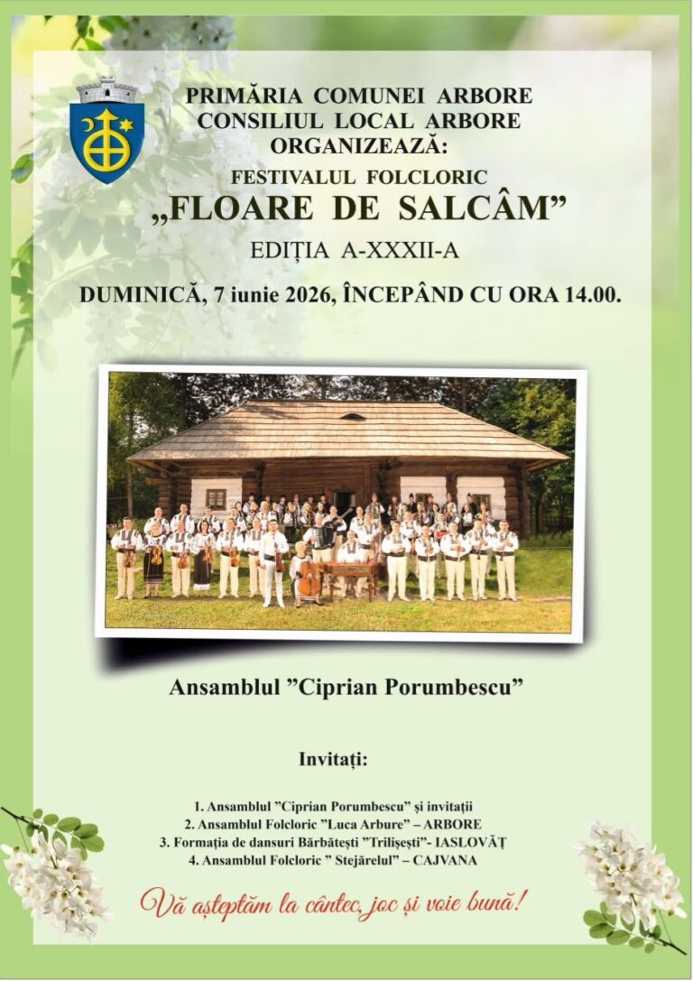 Festivalul Folcloric „Floare de Salcâm” de la Arbore ajunge la cea de-a XXXII-a ediție: „Festivalul reprezintă o carte de vizită pentru comuna noastră”