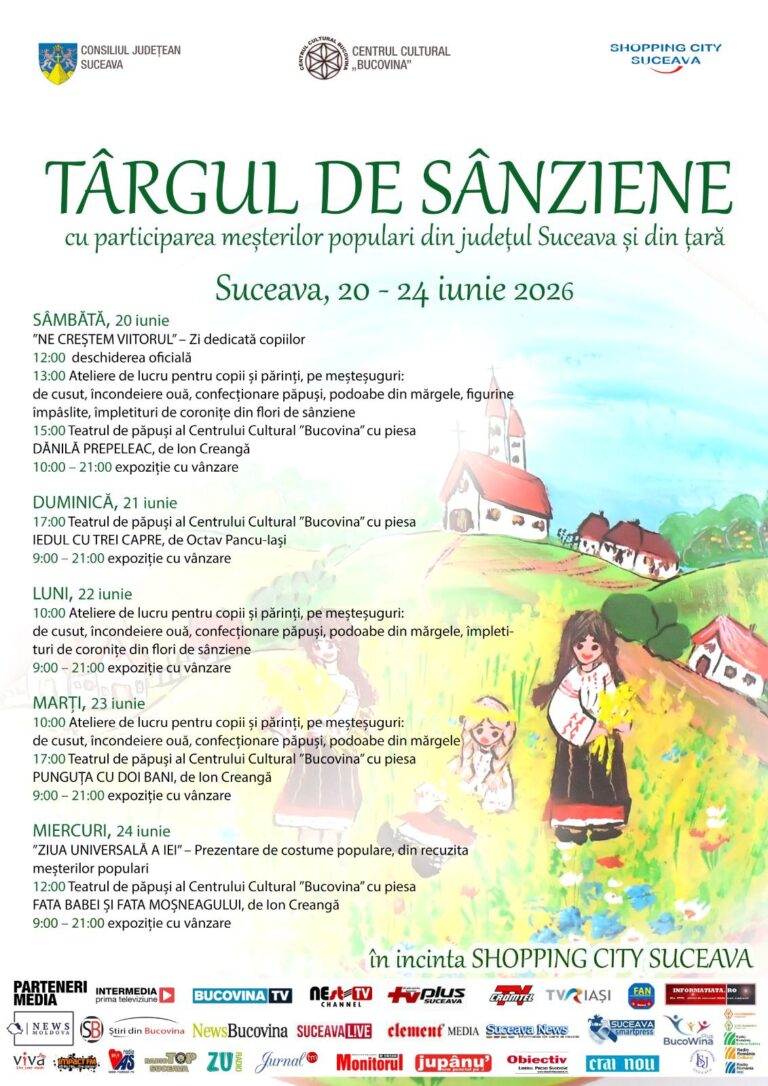 20 de meșteri populari vor fi prezenți la „Târgul de Sânziene” organizat de Consiliul Județean Suceava