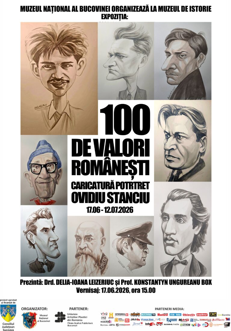 Muzeul Național al Bucovinei găzduiește vernisajul expoziției de caricatură „100 de valori românești”, semnată de artistul Ovidiu Stanciu