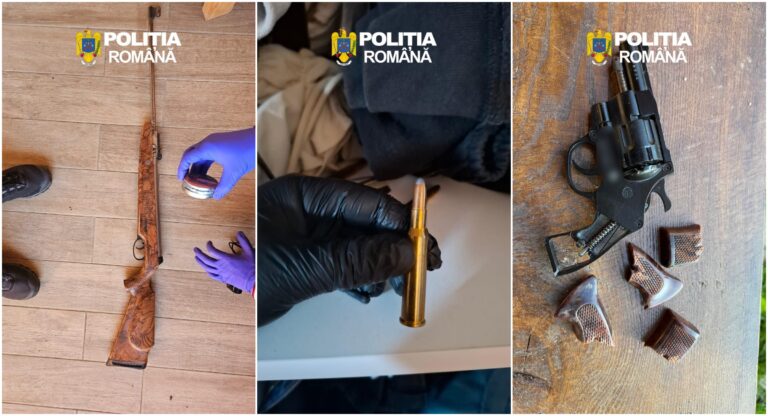 11 arme și peste 700 de cartușe au fost confiscate de polițiști în urma unor percheziții făcute în zona Mălini – Slatina. Cinci indivizi au fost reținuți de polițiști