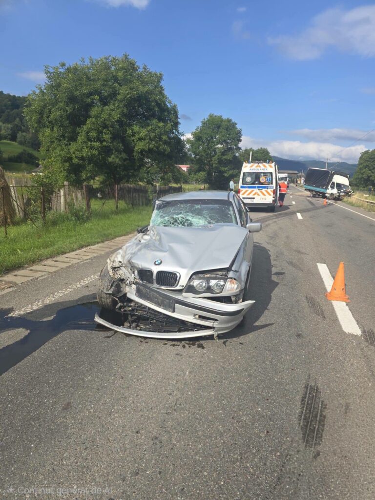 Un șofer băut a fost lovit în plină depășire de o autoutilitară pe DN 17, la Bucșoaia. Doi tineri au ajuns la spital după impact