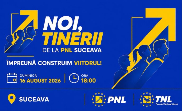 PNL Suceava organizează o întâlnire cu tinerii suceveni pe 16 august. Peste 300 de participanți sunt așteptați la sediul partidului pentru un dialog direct cu primarii și conducerea filialei