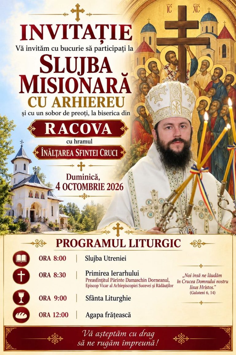 O slujbă misionară cu arhiereu va fi oficiată la biserica din satul Racova cu prilejul sărbătoririi hramului lăcașului de cult