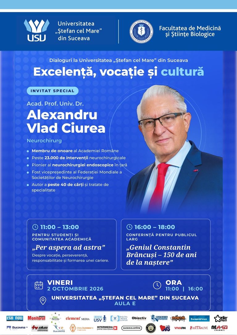 Academicianul și neurochirurgul Alexandru Vlad Ciurea, invitat de onoare la Universitatea „Ștefan cel Mare” din Suceava