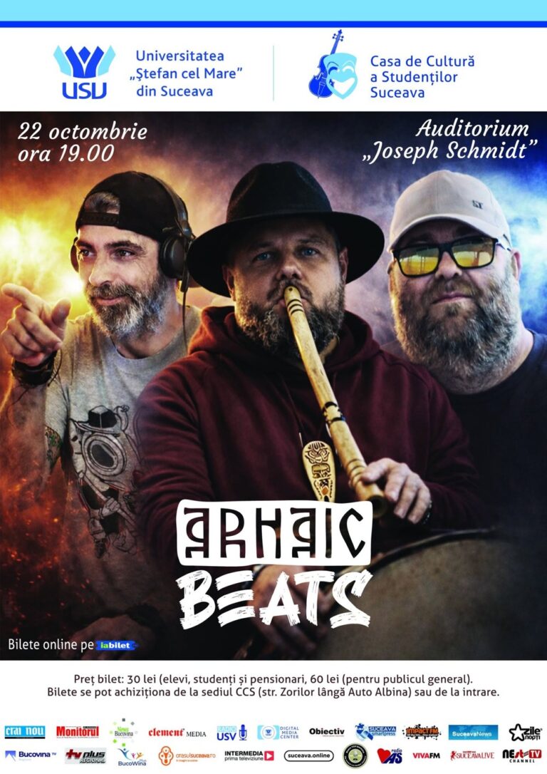 Trupa Arhaic Beats concertează joi seară în Auditoriumul „Joseph Schmidt” al USV, cu instrumente arhaice și beat-uri electronice