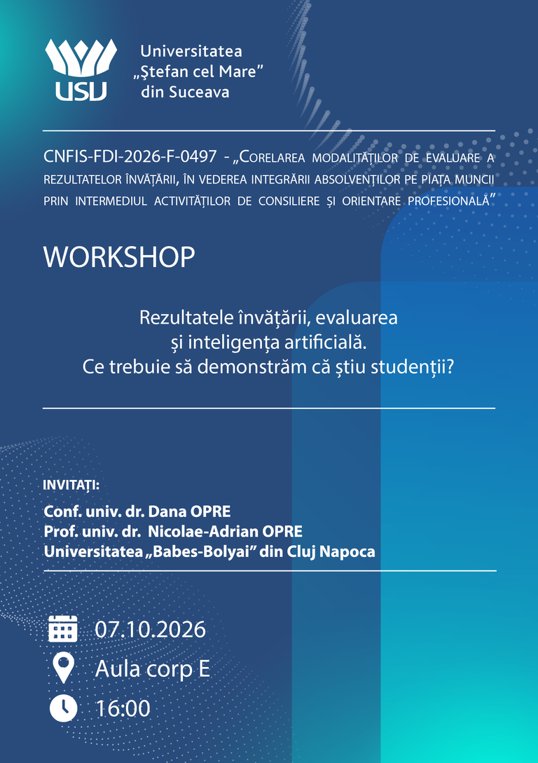 Workshop la USV. Rezultatele învățării, evaluarea studenților și AI